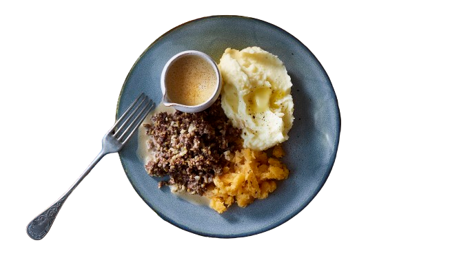 haggis, neeps and tatties on a plate